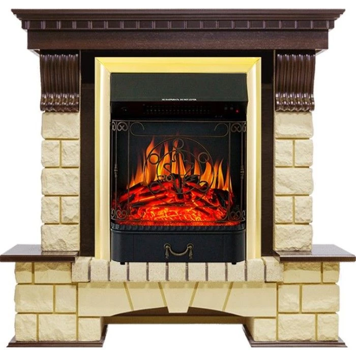 Каминокомплект Royal Flame Pierre Luxe - Темный дуб / Шампань с очагом Majestic FX Brass