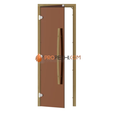 Дверь для бани стеклянная SAWO 741-3SGD-L-1 7/19, бронза, левая, без порога, кедр, изогнутая ручка