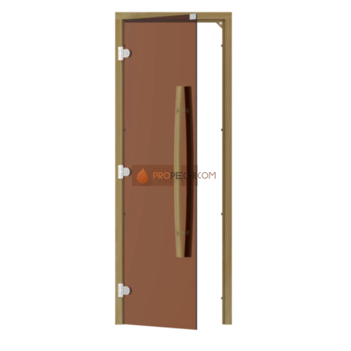 Дверь для бани стеклянная SAWO 741-3SGD-L-1 7/19, бронза, левая, без порога, кедр, изогнутая ручка