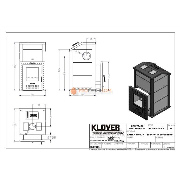 Дровяная печь для бани Klover RT 35-P ( Жадеит 30мм)