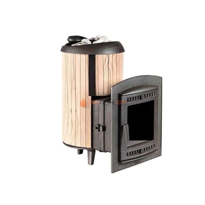 Чугунная печь для бани Атмосфера L ламели Окаменевшее дерево перенесенный рисунок