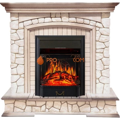 Каминокомплект Royal Flame Preston - Белый/Слоновая кость с патиной с очагом Majestic FX Black