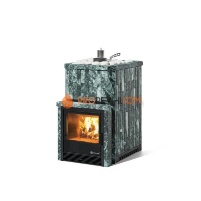 Дровяная печь для бани ИзиСтим Южная 9 с топкой из парной в камне из змеевика