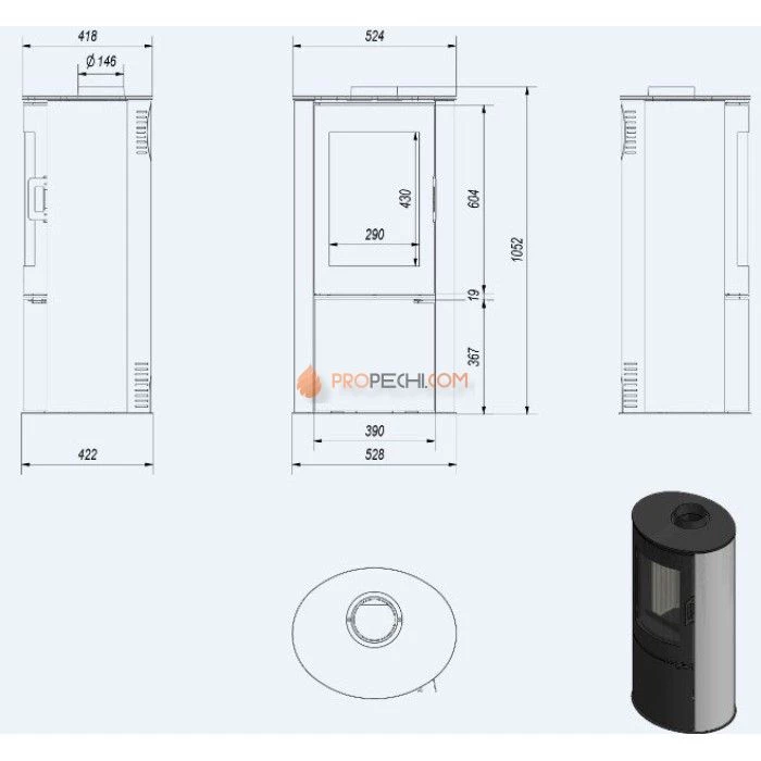 Печь-камин Kratki Koza/AB/S/DR/Kafel