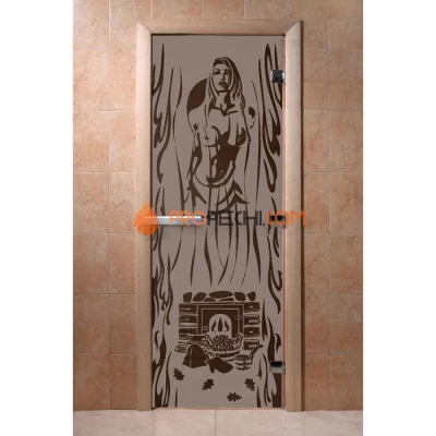 Дверь для бани DoorWood с рисунком Горячий пар Черный жемчуг матовая, 2000x800 мм