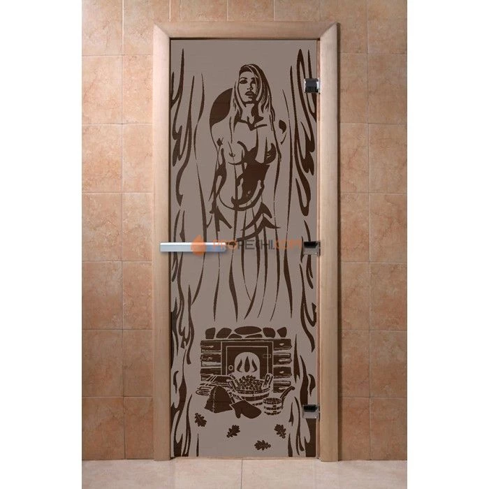 Дверь для бани DoorWood с рисунком Горячий пар Черный жемчуг матовая, 2000x800 мм