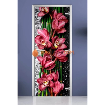 Стеклянная межкомнатная дверь DoorWood с фотопечатью Flowers-20, 2000х600 мм