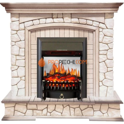 Каминокомплект Royal Flame Preston - Белый/Слоновая кость с патиной с очагом Fobos FX M Black