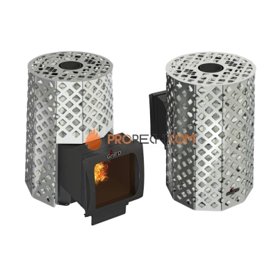 Дровяная банная печь Grill’D Violet Steel Romb Long Window Max Pro (Камень колотый, 100 кг)