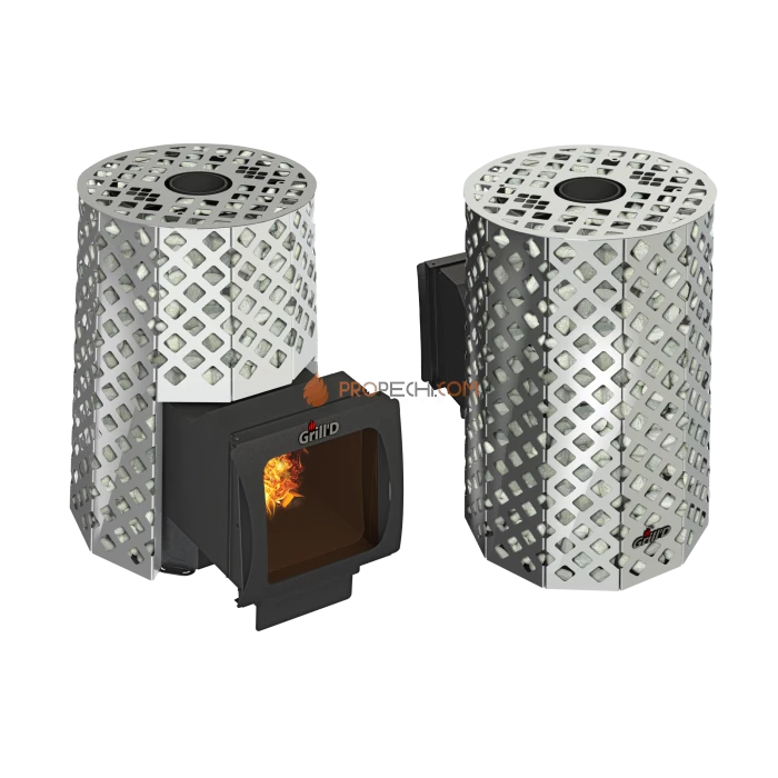 Дровяная банная печь Grill’D Violet Steel Romb Long Window Max Pro (Камень колотый, 100 кг)