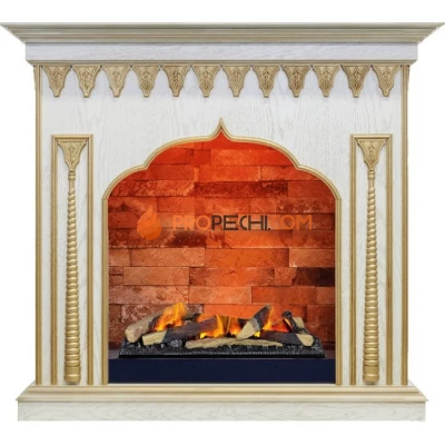 Каминокомплект Dimplex Abu-Dabi - Белый дуб, патина золото с очагом Cassette 600 LNH-INT (с дровами)