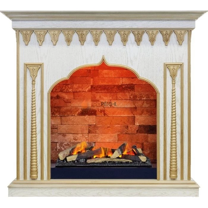 Каминокомплект Dimplex Abu-Dabi - Белый дуб, патина золото с очагом Cassette 600 LNH-INT (с дровами)