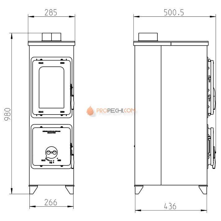 Печь-камин Thorma Flensburg Top, черная