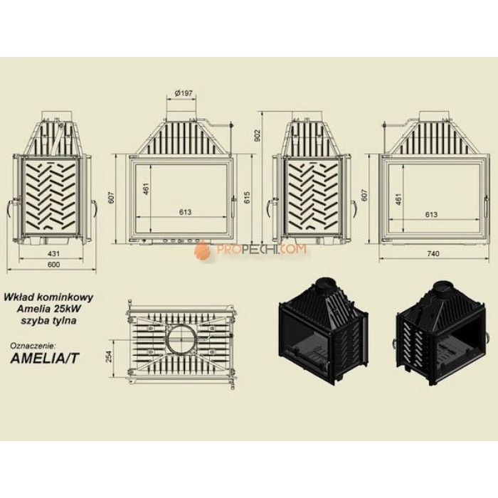 Каминная топка Kratki Amelia/T (тунель)