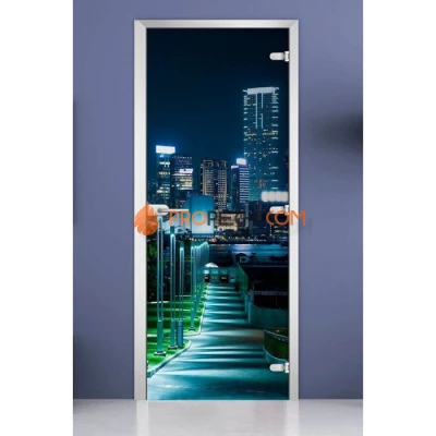 Стеклянная межкомнатная дверь DoorWood с фотопечатью City-10, 2000х700 мм
