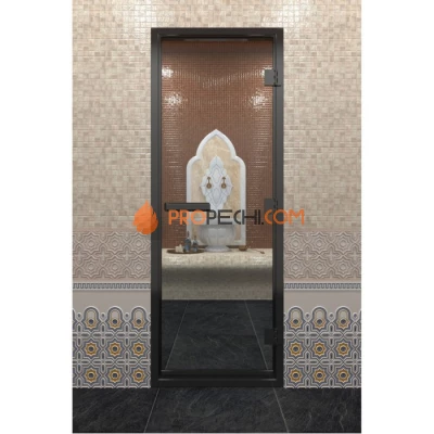 Дверь для хамама DoorWood Черный профиль Прозрачное, 2000х700 мм