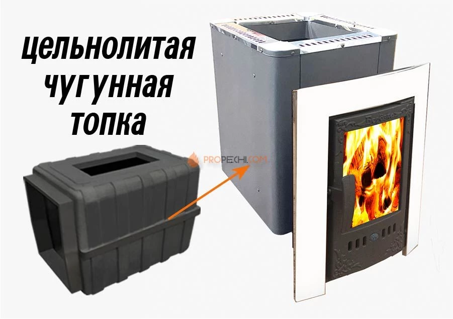 Банная чугунная печь Березка "Воевода" 15 Конвектор Каминная дверца