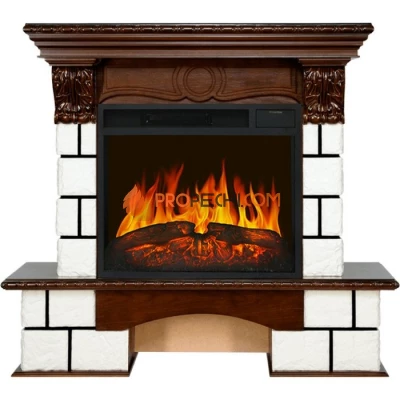 Каминокомплект Royal Flame Pierre Luxe - Белый / Темный дуб с Электрическим очагом Royal Flame Vision 23 LED FX