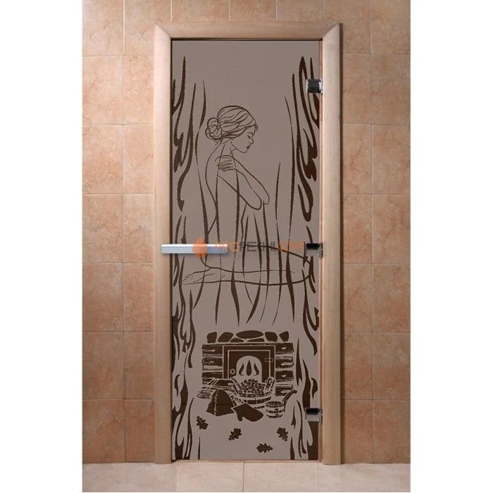 Дверь для бани DoorWood с рисунком Волшебный пар Черный жемчуг матовая, 2000x800 мм