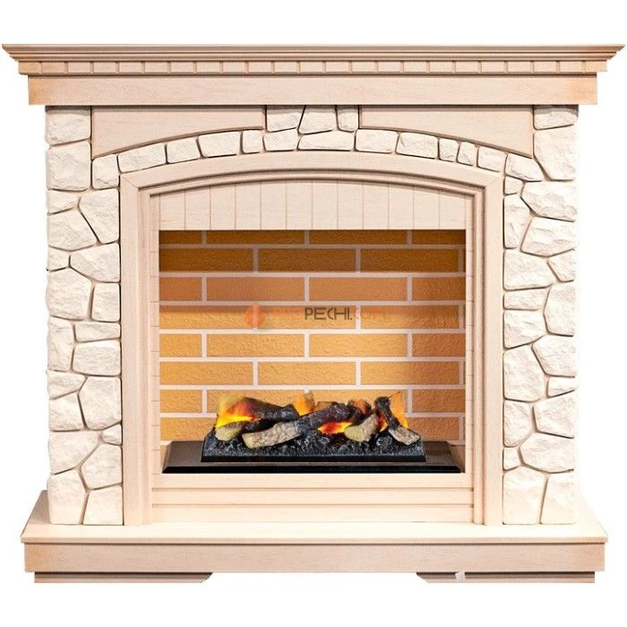 Каминокомплект Dimplex Glasgow - Слоновая кость с патиной/Белый с очагом Cassette 400 LNH-INT (с дровами)