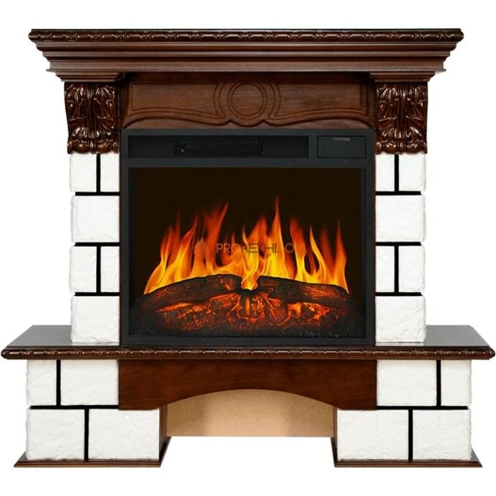Каминокомплект Royal Flame Pierre Luxe - Белый / Темный дуб с Электрическим очагом Royal Flame Vision 23 LED FX