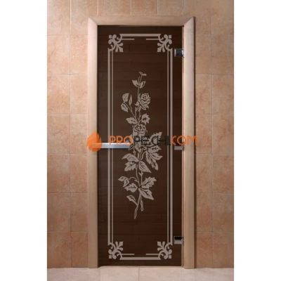 Дверь для бани DoorWood с рисунком Розы Черный жемчуг, 1900x700 мм