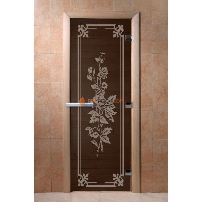 Дверь для бани DoorWood с рисунком Розы Черный жемчуг, 1900x700 мм