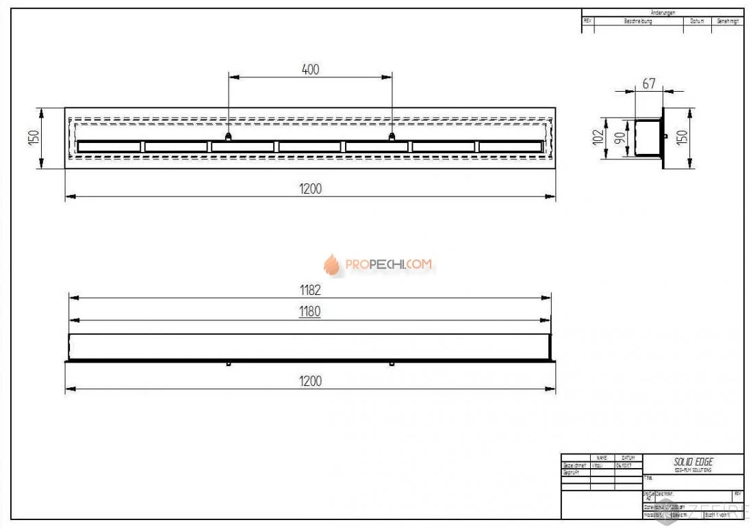 Прямоугольный контейнер Zefire 1200 с крышкой внутри