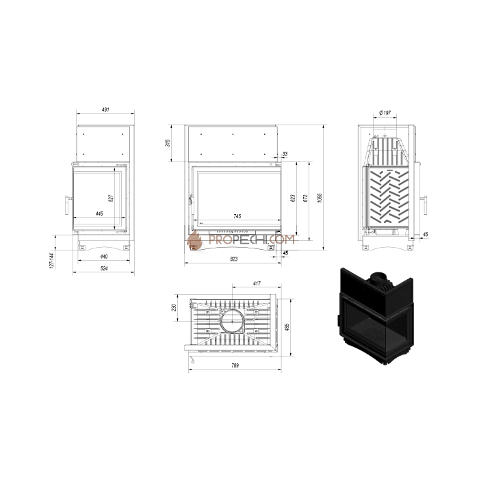 Каминная топка Kratki Amelia/P/BS/DECO