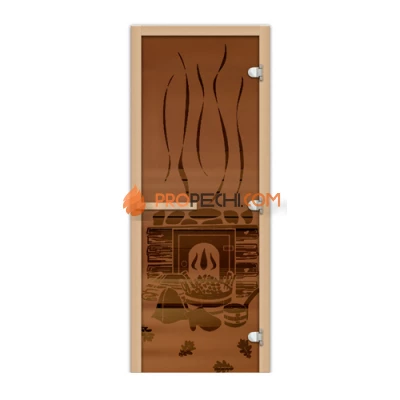 Дверь стеклянная FireWay 1,9х0,7 Банька бронза матовая