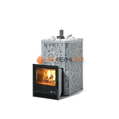 Дровяная печь для бани ИзиСтим Ялта 15 К/2024 в кожухе Модерн серый