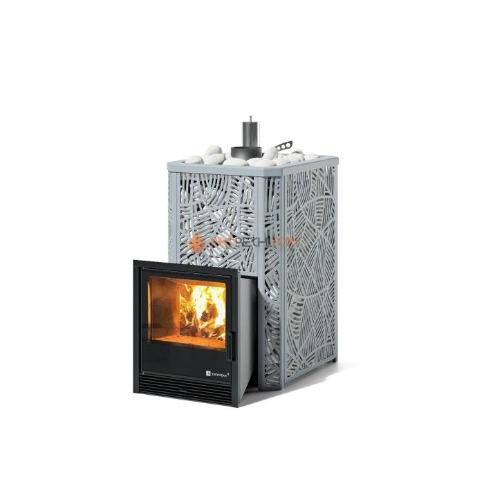 Дровяная печь для бани ИзиСтим Ялта 15 К/2024 в кожухе Модерн серый