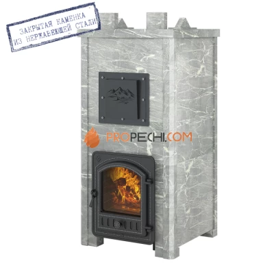 Печь для бани Эверест Легкий пар Профи каменка из нерж. стали, Талькохлорит, S-50 мм Б/В