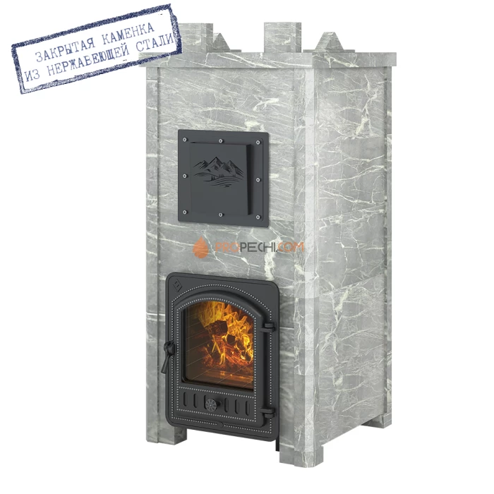 Печь для бани Эверест Легкий пар Профи каменка из нерж. стали, Талькохлорит, S-50 мм Б/В