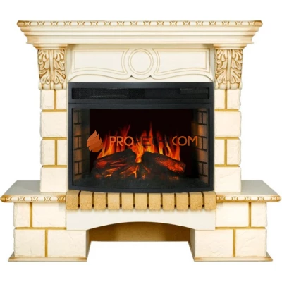 Каминокомплект Royal Flame Pierre Luxe угловой - Шампань / Слоновая кость с патиной с очагом Dioramic 25 LED FX