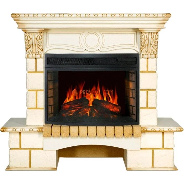 Каминокомплект Royal Flame Pierre Luxe угловой - Шампань / Слоновая кость с патиной с очагом Dioramic 25 LED FX