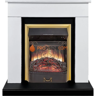 Каминокомплект Royal Flame Bergen (Разборный) - Белый с черным (Ширина 900 мм) с очагом Majestic FX M Brass