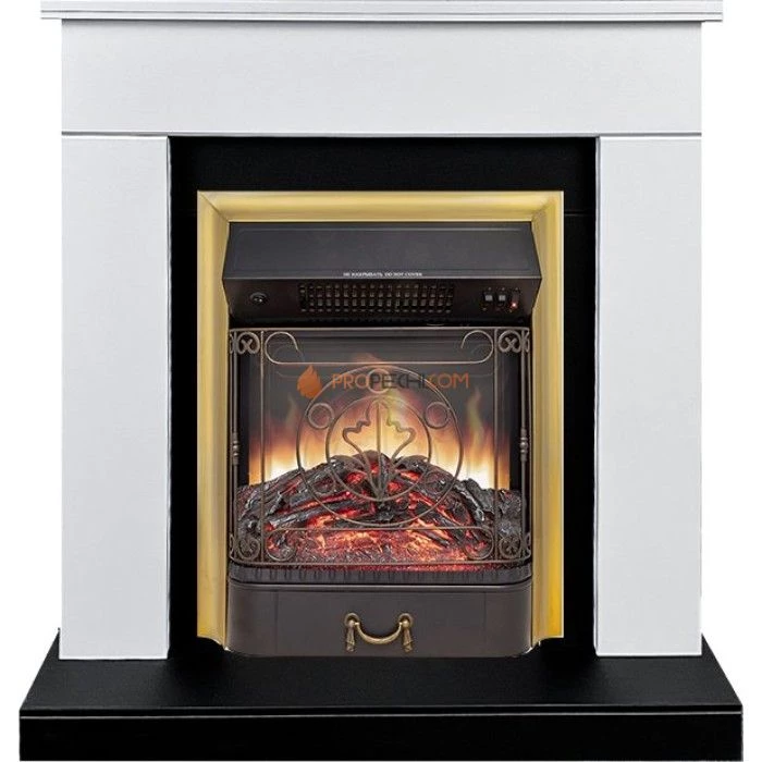 Каминокомплект Royal Flame Bergen (Разборный) - Белый с черным (Ширина 900 мм) с очагом Majestic FX M Brass