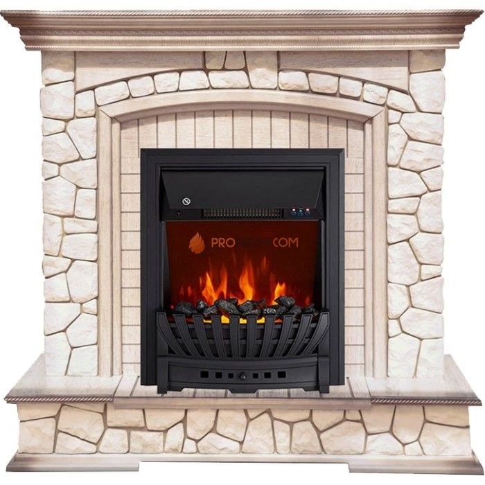 Каминокомплект Royal Flame Preston - Белый/Слоновая кость с патиной с очагом Aspen Black
