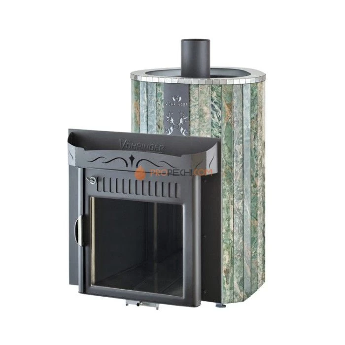 Дровяная печь для сауны Ферингер Оптима До 23 м³ - Жадеит - цельные ламели - обрамление Металл