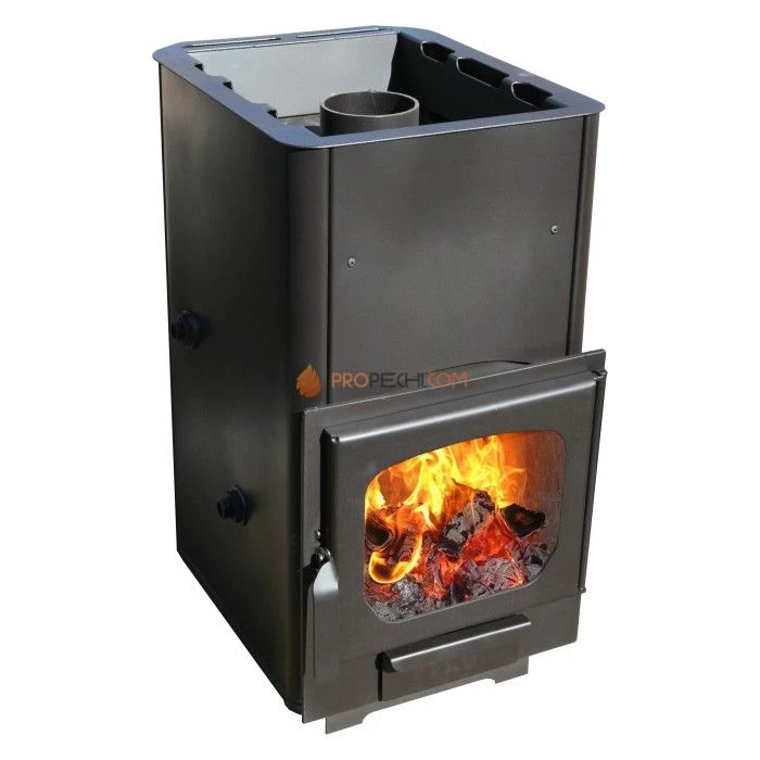 Дровяная печь для бани Варвара Мини с контуром укороченная топка Панорамная дверь