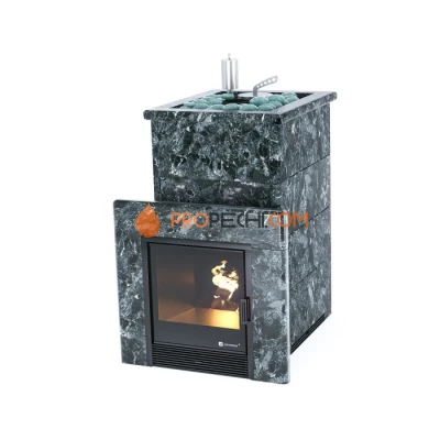 Дровяная печь для бани ИзиСтим Сочи в полноценном кожухе с открытым верхом из пироксенита