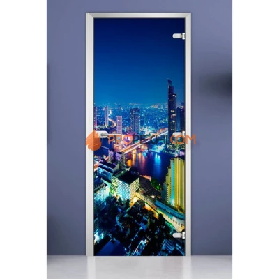Стеклянная межкомнатная дверь DoorWood с фотопечатью City-09, 2000х800 мм