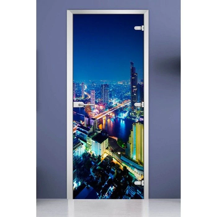 Стеклянная межкомнатная дверь DoorWood с фотопечатью City-09, 2000х700 мм