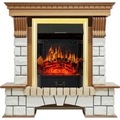 Каминокомплект Royal Flame Pierre Luxe - Дуб / Белый с очагом Majestic FX Brass