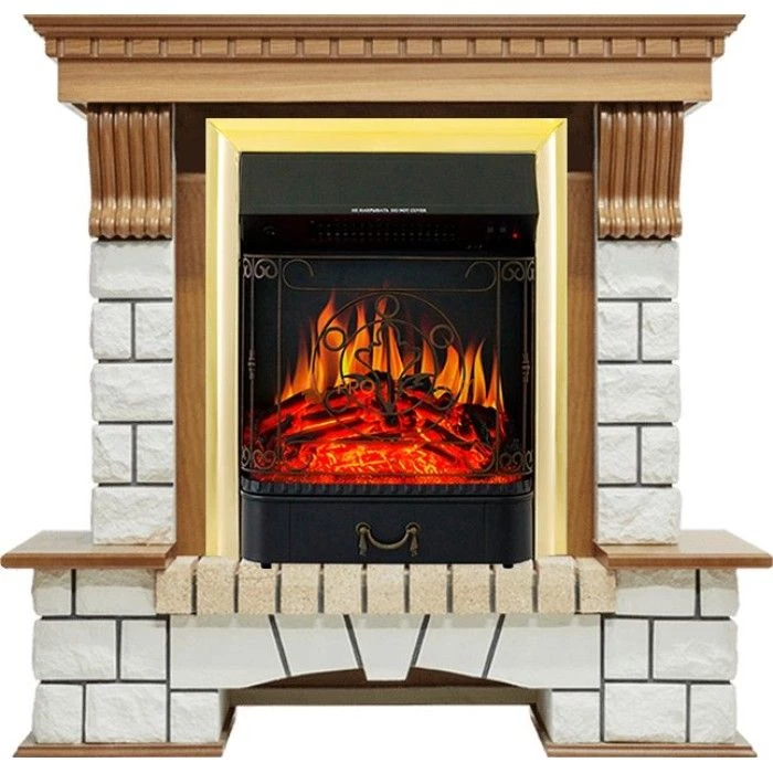 Каминокомплект Royal Flame Pierre Luxe - Дуб / Белый с очагом Majestic FX Brass