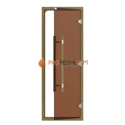 Дверь для бани стеклянная SAWO 741-4SGD-3 7/19, бронза, с порогом, кедр, прямая ручка с металлической вставкой