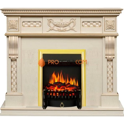 Каминокомплект Royal Flame Corsica - Слоновая кость с патиной (Ширина 1100) с очагом Fobos FX Brass