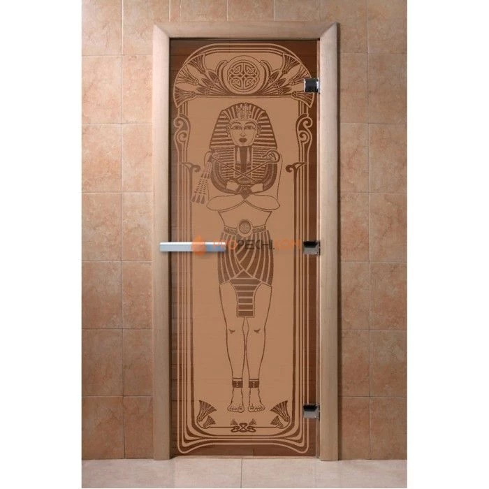 Дверь для бани DoorWood с рисунком Египет Бронза матовая, 2000x800 мм