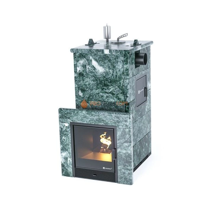 Дровяная печь для бани ИзиСтим Сочи М2 в полноценном кожухе с боковым подключением из змеевика